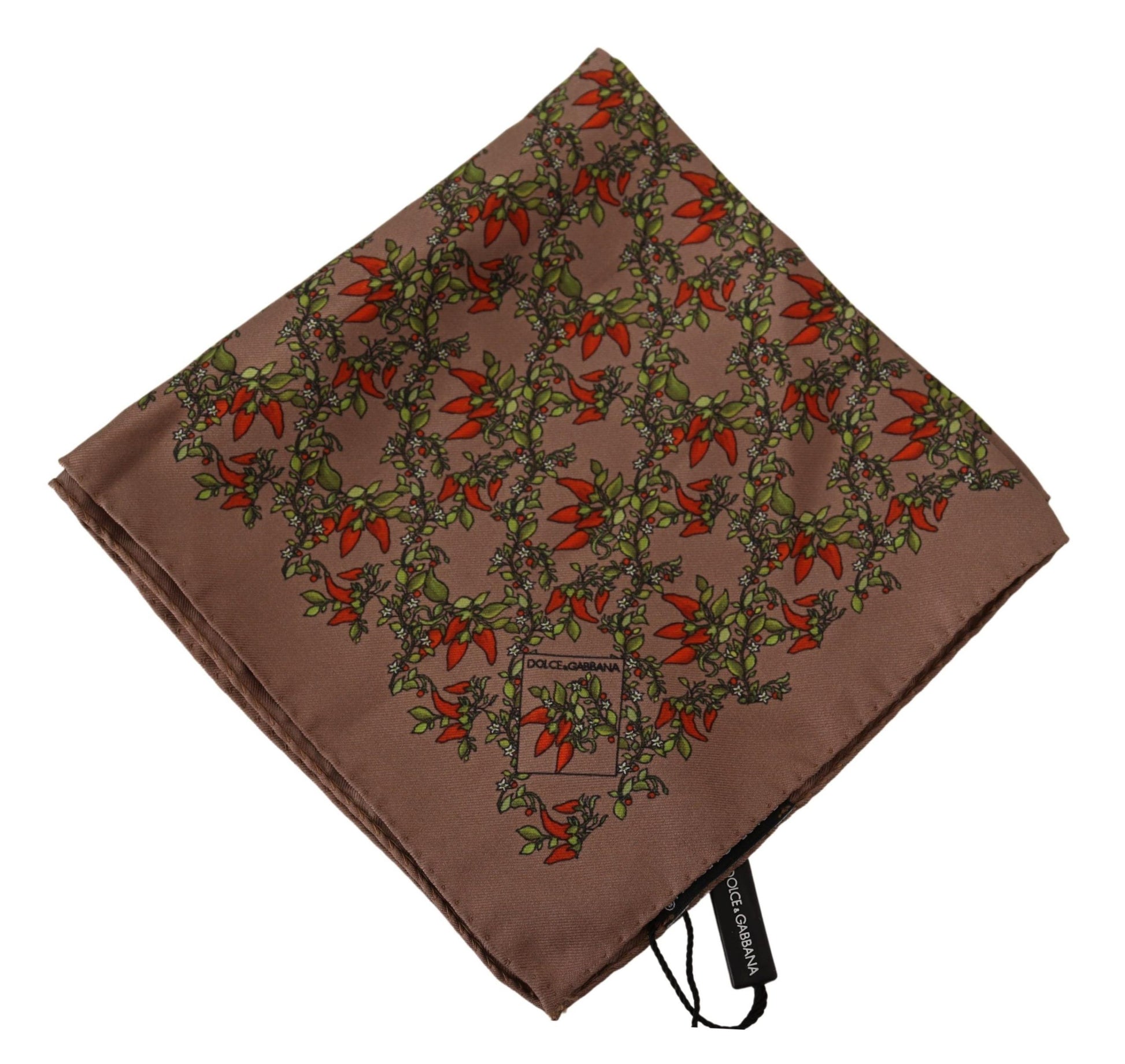 Dolce & Gabbana Elegant Brown Silk Pocket Square with Carrot Print - KALAJ