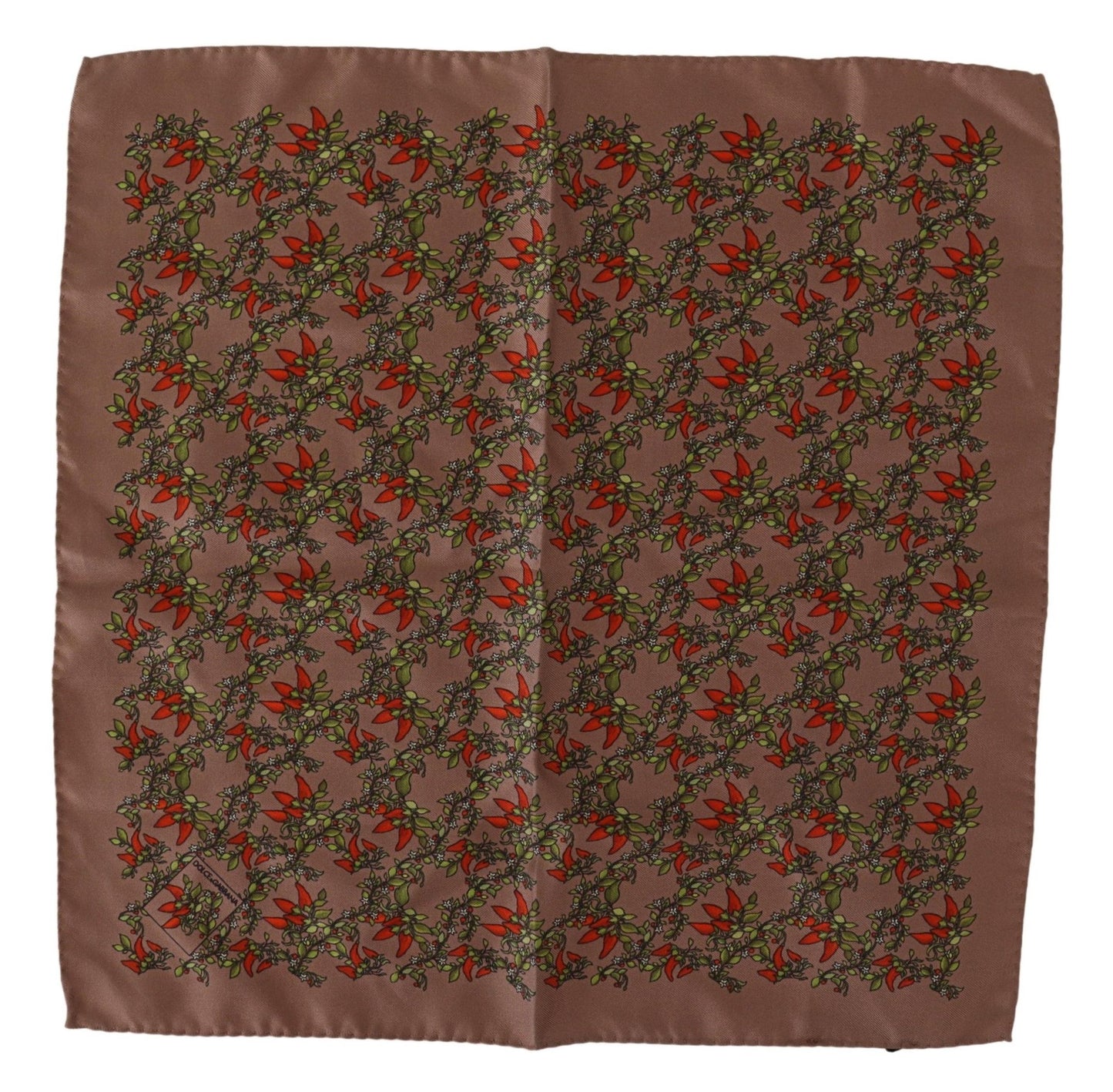 Dolce & Gabbana Elegant Brown Silk Pocket Square with Carrot Print - KALAJ