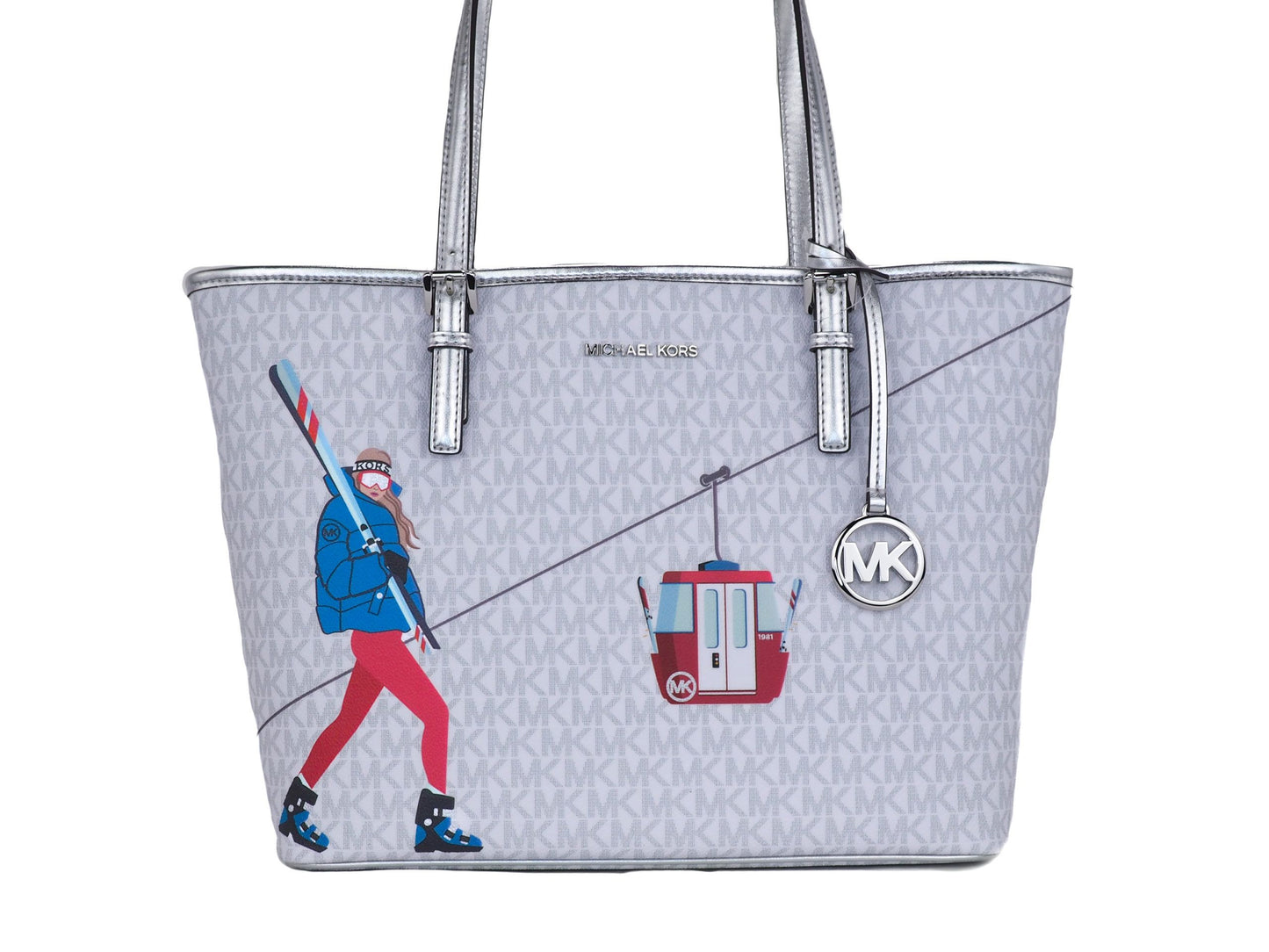 Michael Kors Jet Set Girls Print Medium Signature PVC Carryall Shoulder Tote Handbag (Bright White Multi) - KALAJ