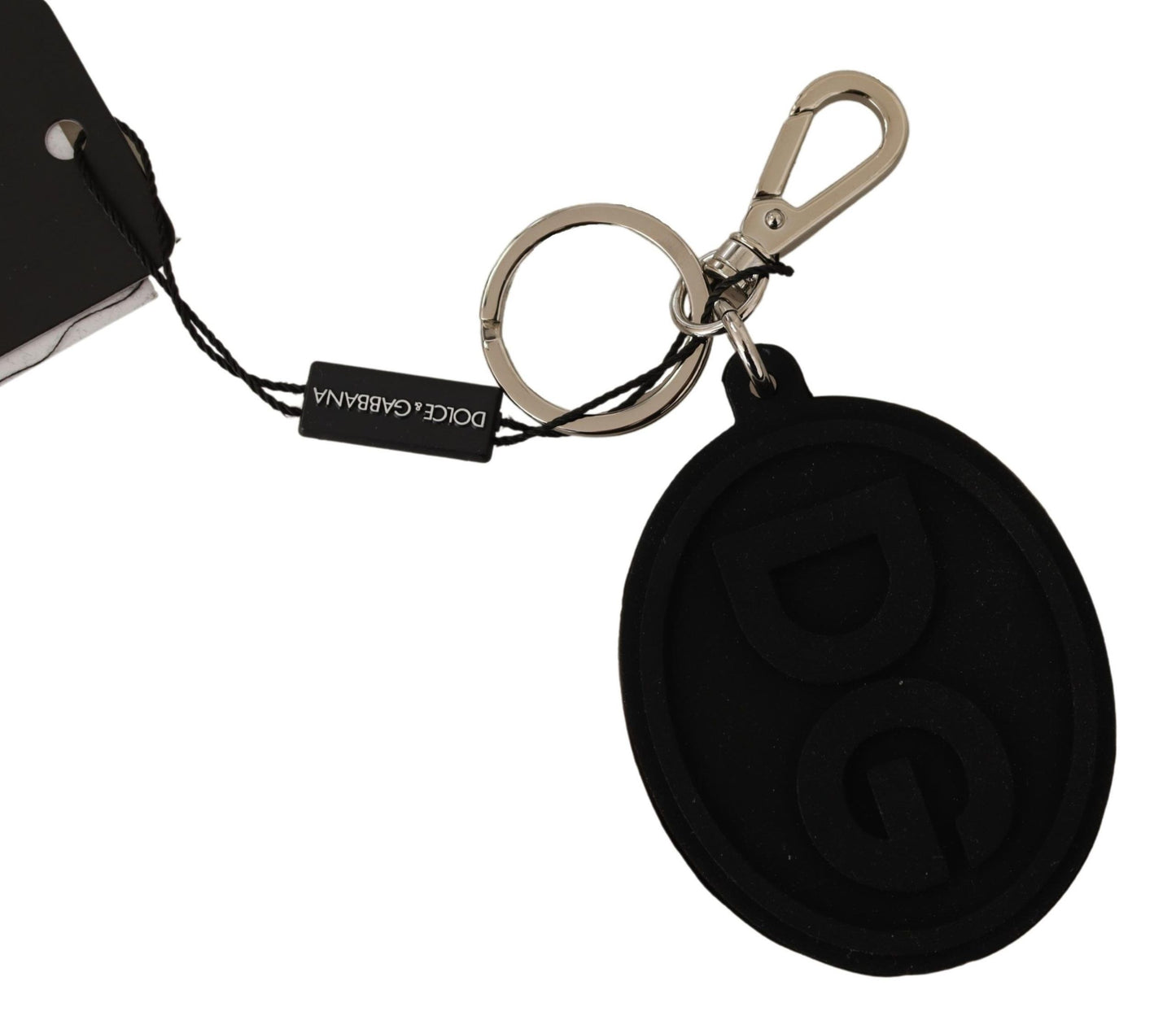 Dolce & Gabbana Chic Black Rubber & Brass Logo Keychain - KALAJ