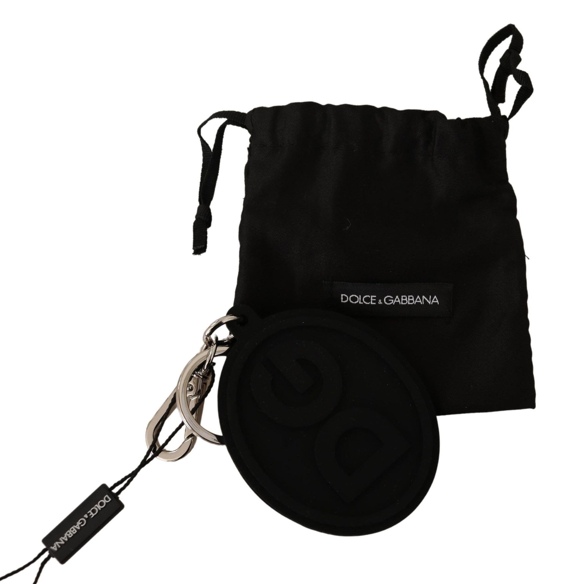 Dolce & Gabbana Chic Black Rubber & Brass Logo Keychain - KALAJ