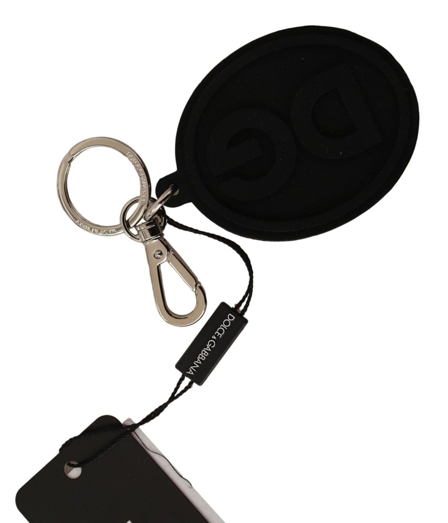 Dolce & Gabbana Chic Black Rubber & Brass Logo Keychain - KALAJ