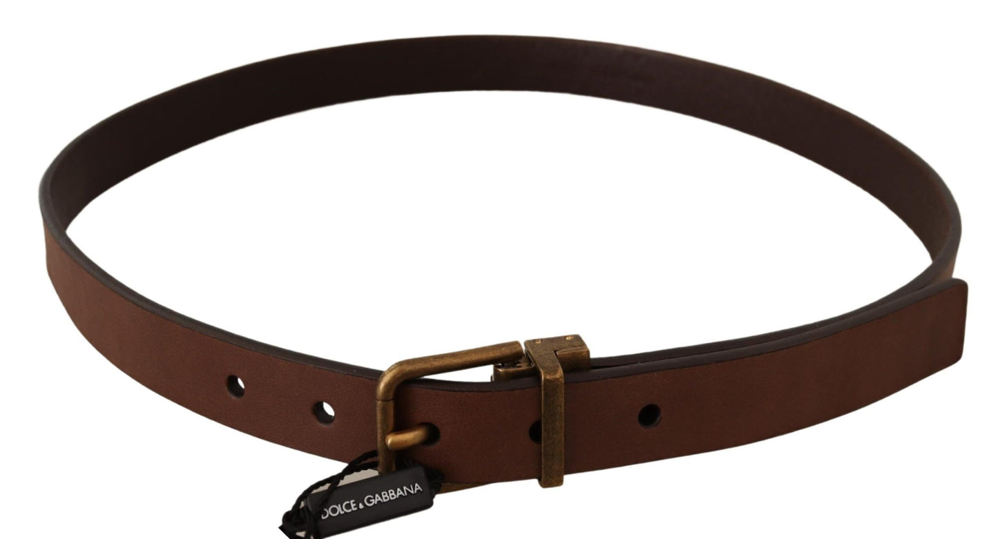 Dolce & Gabbana Elegant Brown Leather Belt with Gold Buckle - KALAJ