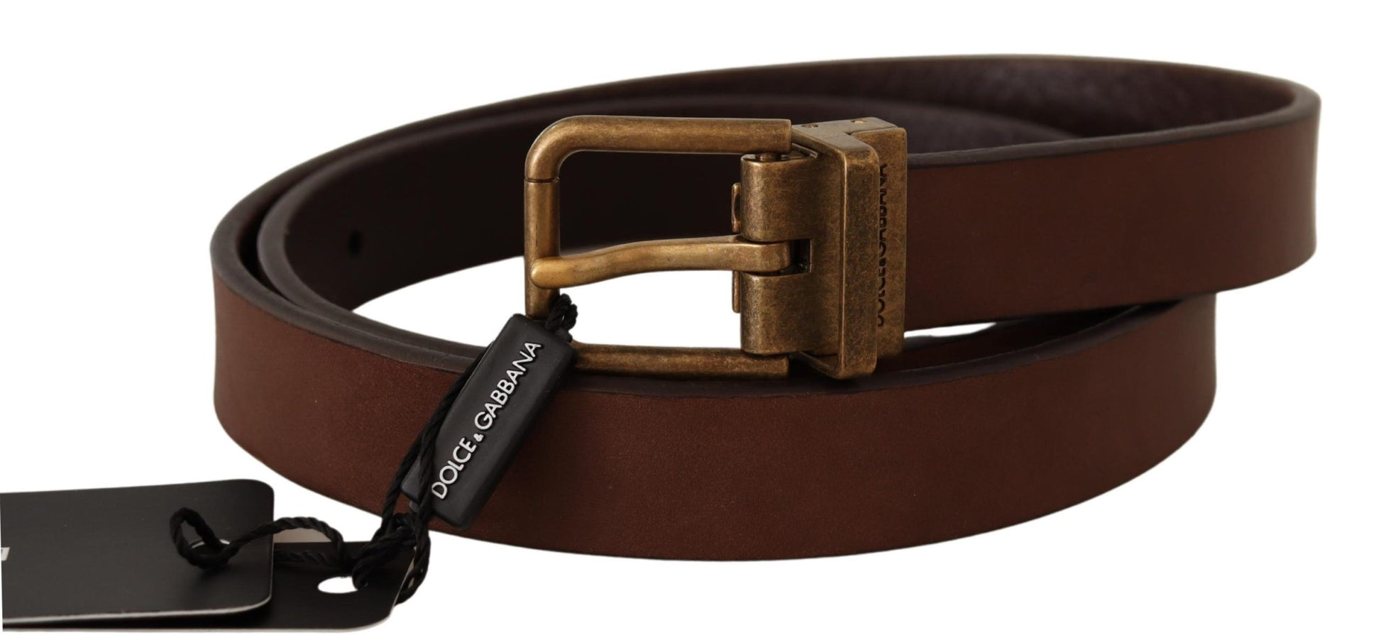 Dolce & Gabbana Elegant Brown Leather Belt with Gold Buckle - KALAJ