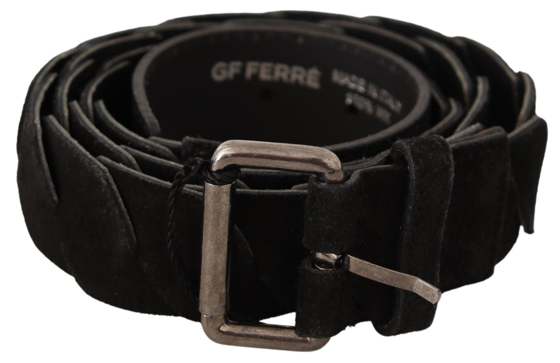 GF Ferre Elegant Black Waist Belt with Metal Buckle - KALAJ