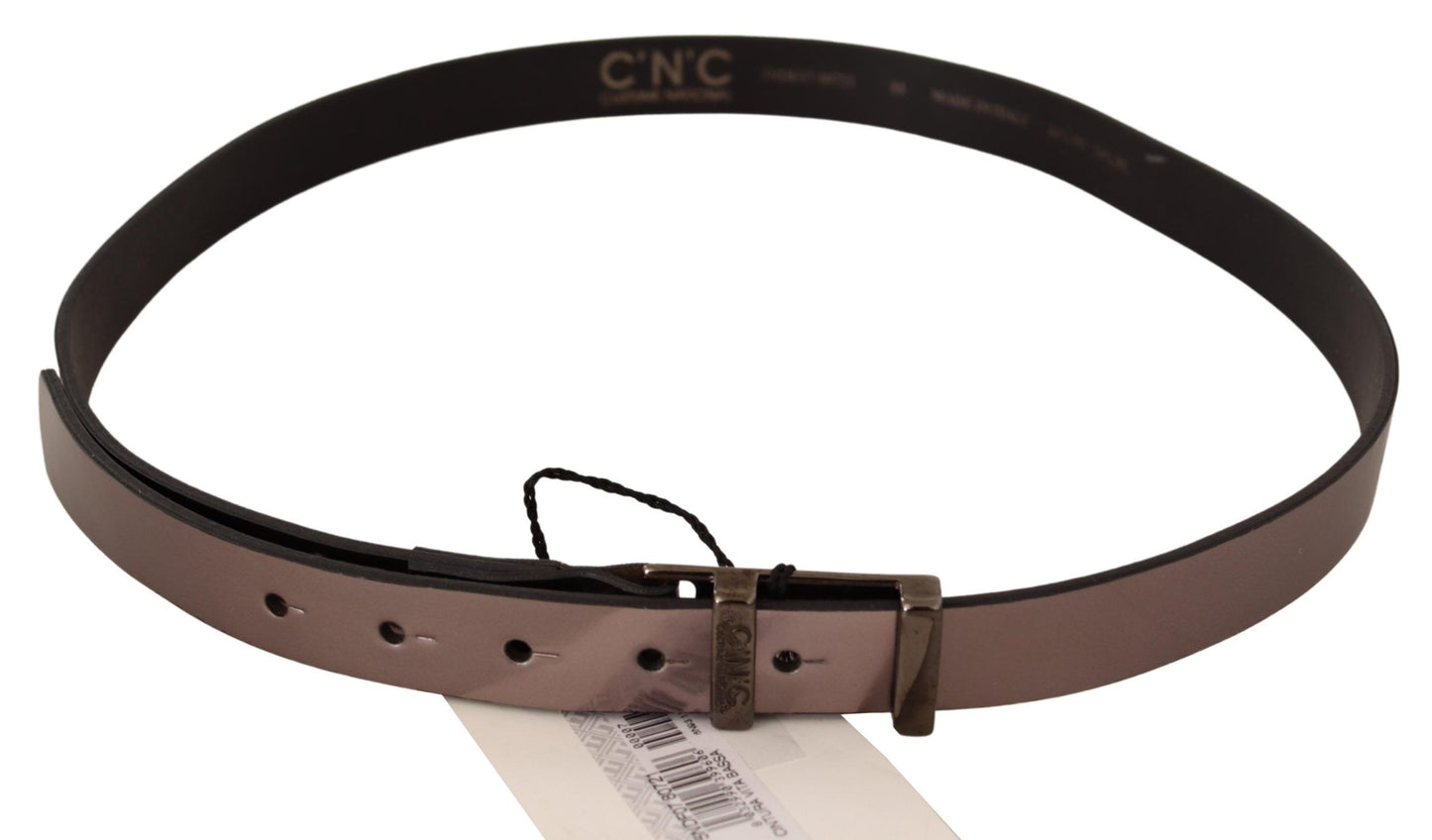 Costume National Chic Pink Metallic Leather Belt with Bronze Buckle - KALAJ