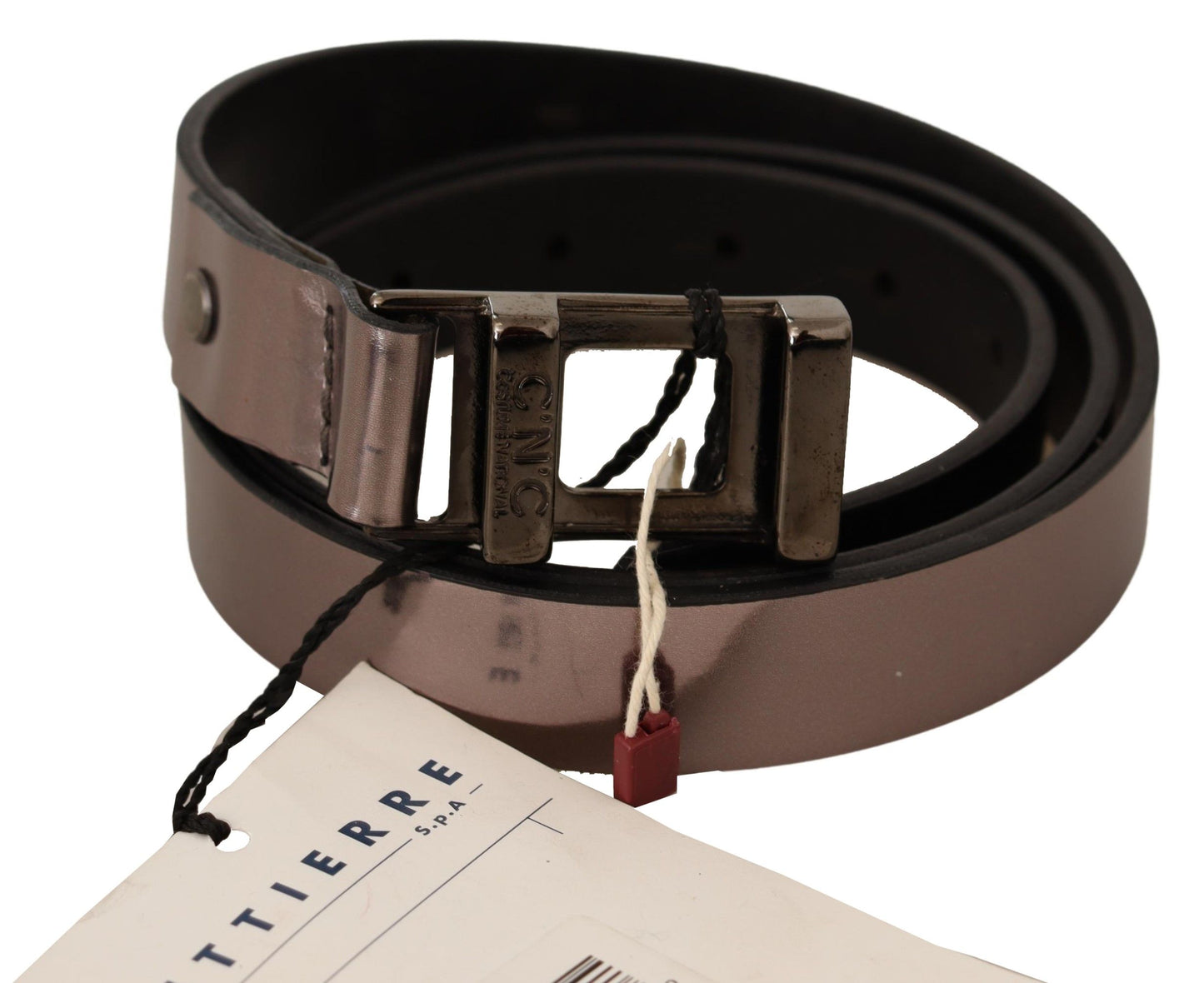 Costume National Chic Pink Metallic Leather Belt with Bronze Buckle - KALAJ