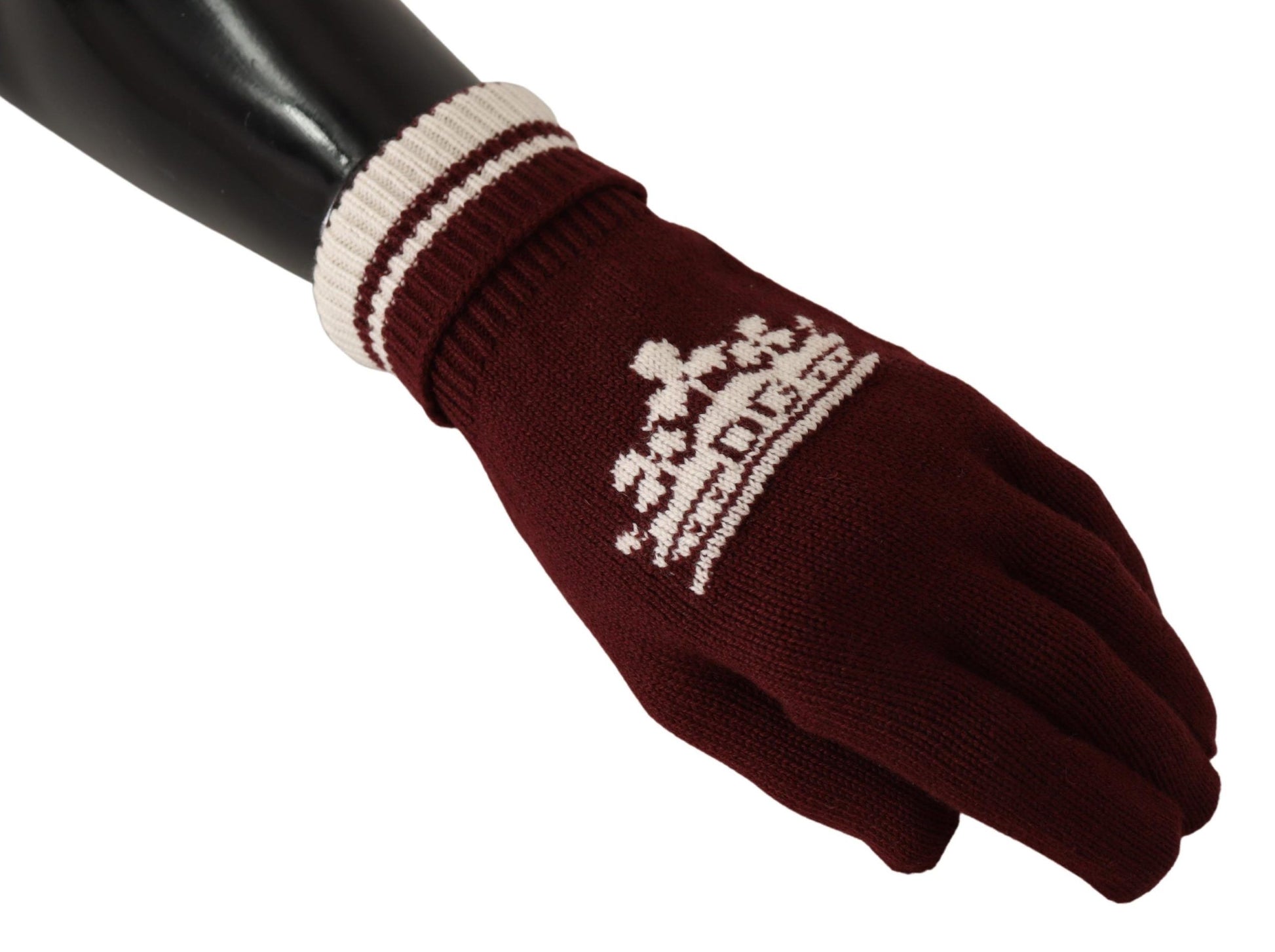 Dolce & Gabbana Elegant Red Cashmere Gloves with Crown Motif - KALAJ