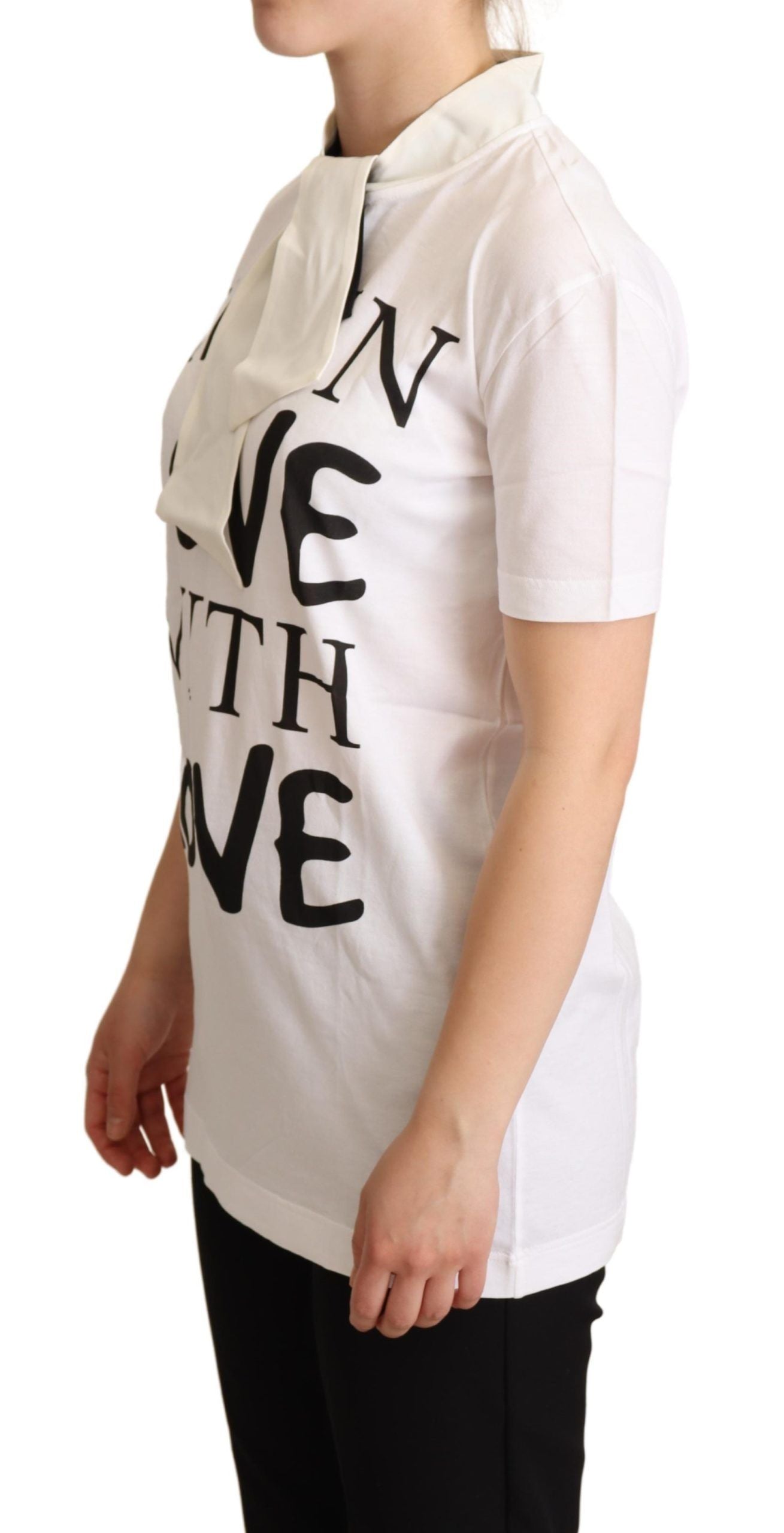 Dolce & Gabbana Chic White Love Motif Silk-Blend Tee