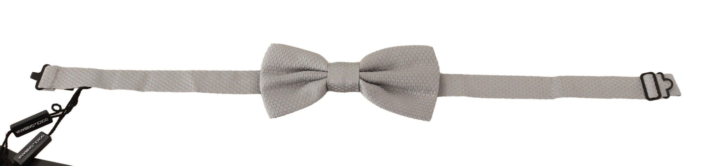 Dolce & Gabbana Elegant Silver Silk Bow Tie - KALAJ