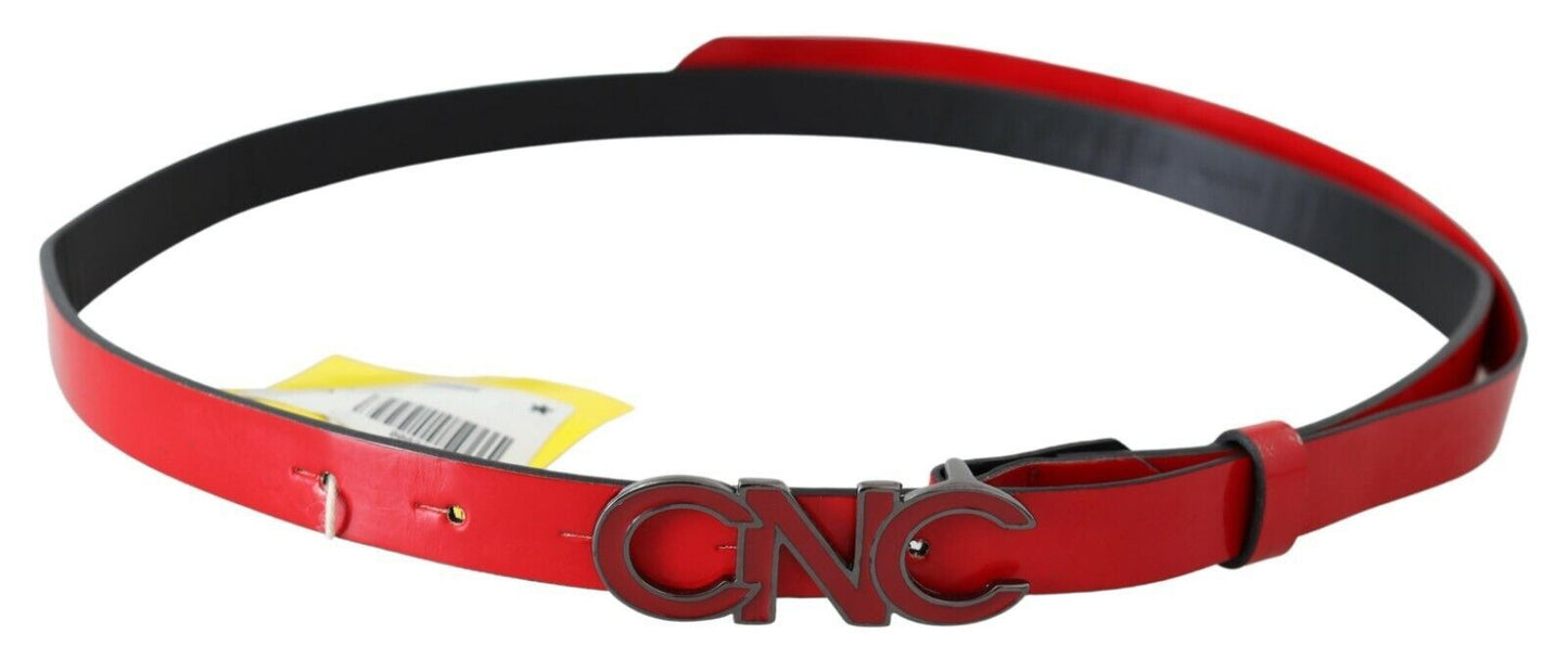 Costume National Chic Red Leather Waist Belt with Black-Tone Buckle - KALAJ