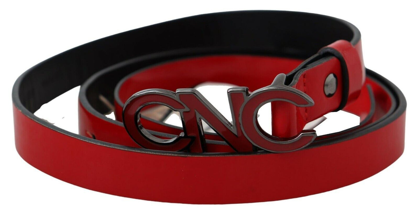 Costume National Chic Red Leather Waist Belt with Black-Tone Buckle - KALAJ