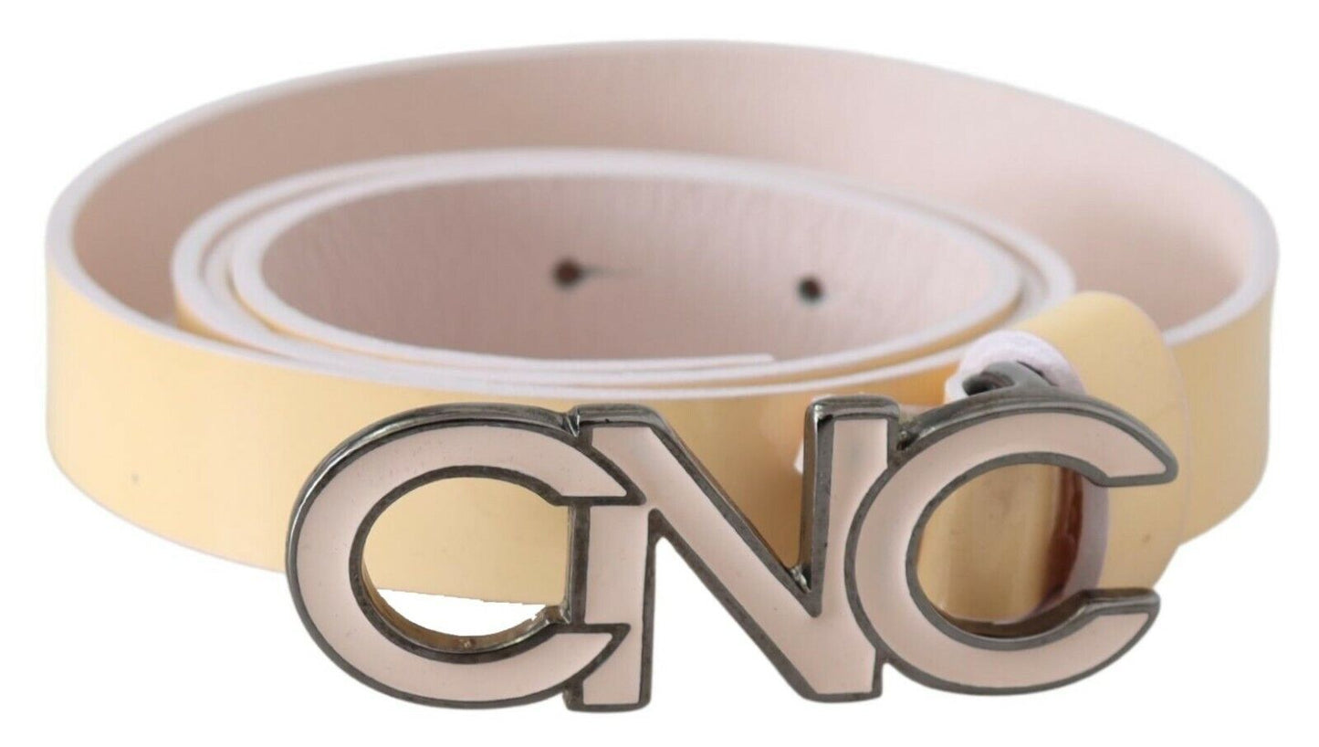 Costume National Chic Beige Logo Leather Belt - KALAJ