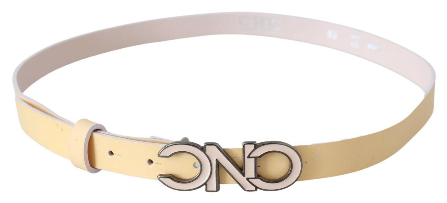 Costume National Chic Beige Logo Leather Belt - KALAJ