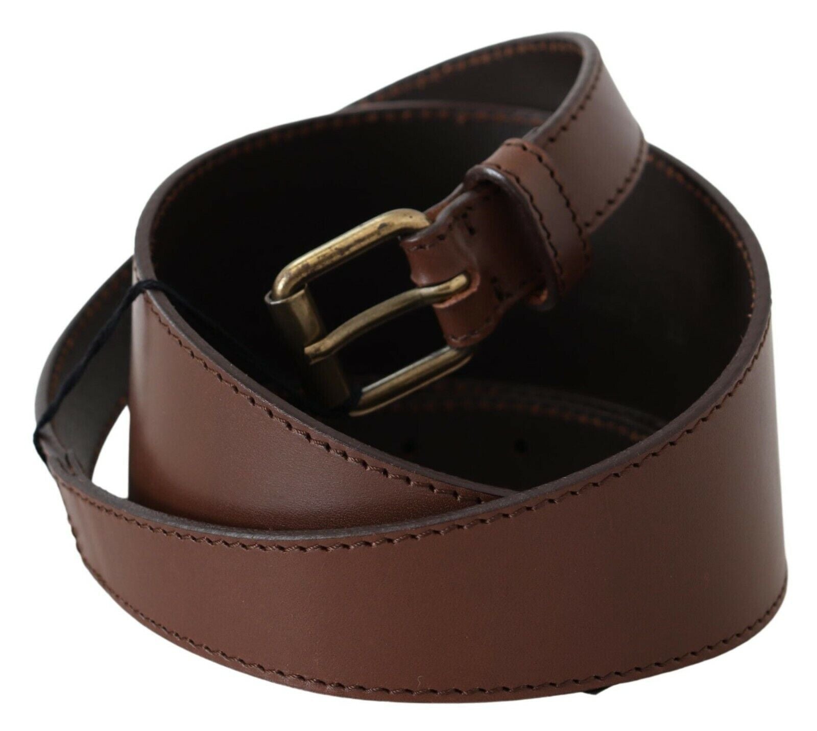 PLEIN SUD Chic Brown Leather Fashion Belt with Bronze-Tone Hardware - KALAJ