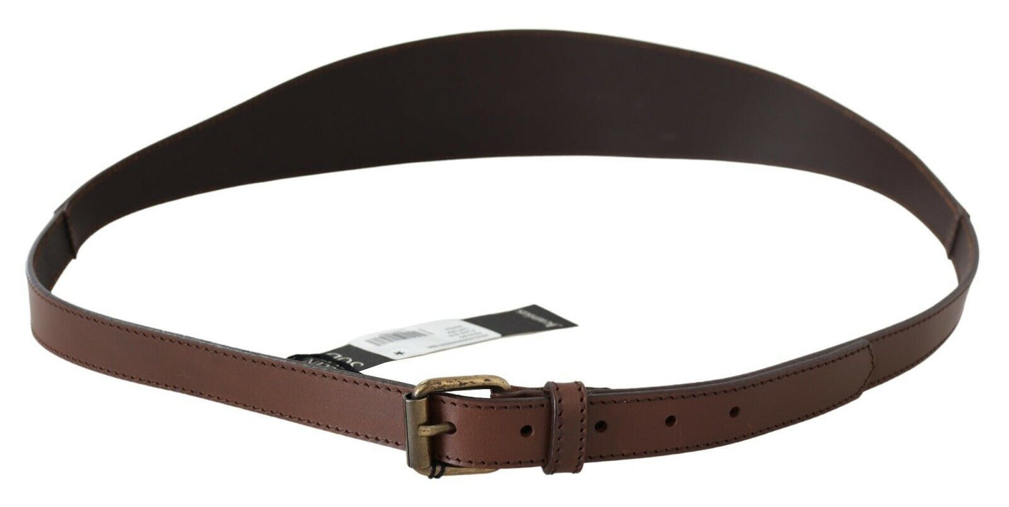 PLEIN SUD Chic Brown Leather Fashion Belt with Bronze-Tone Hardware - KALAJ