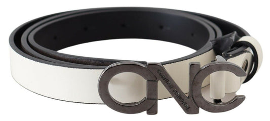 Costume National Metallic Gray Italian Leather Fashion Belt - KALAJ