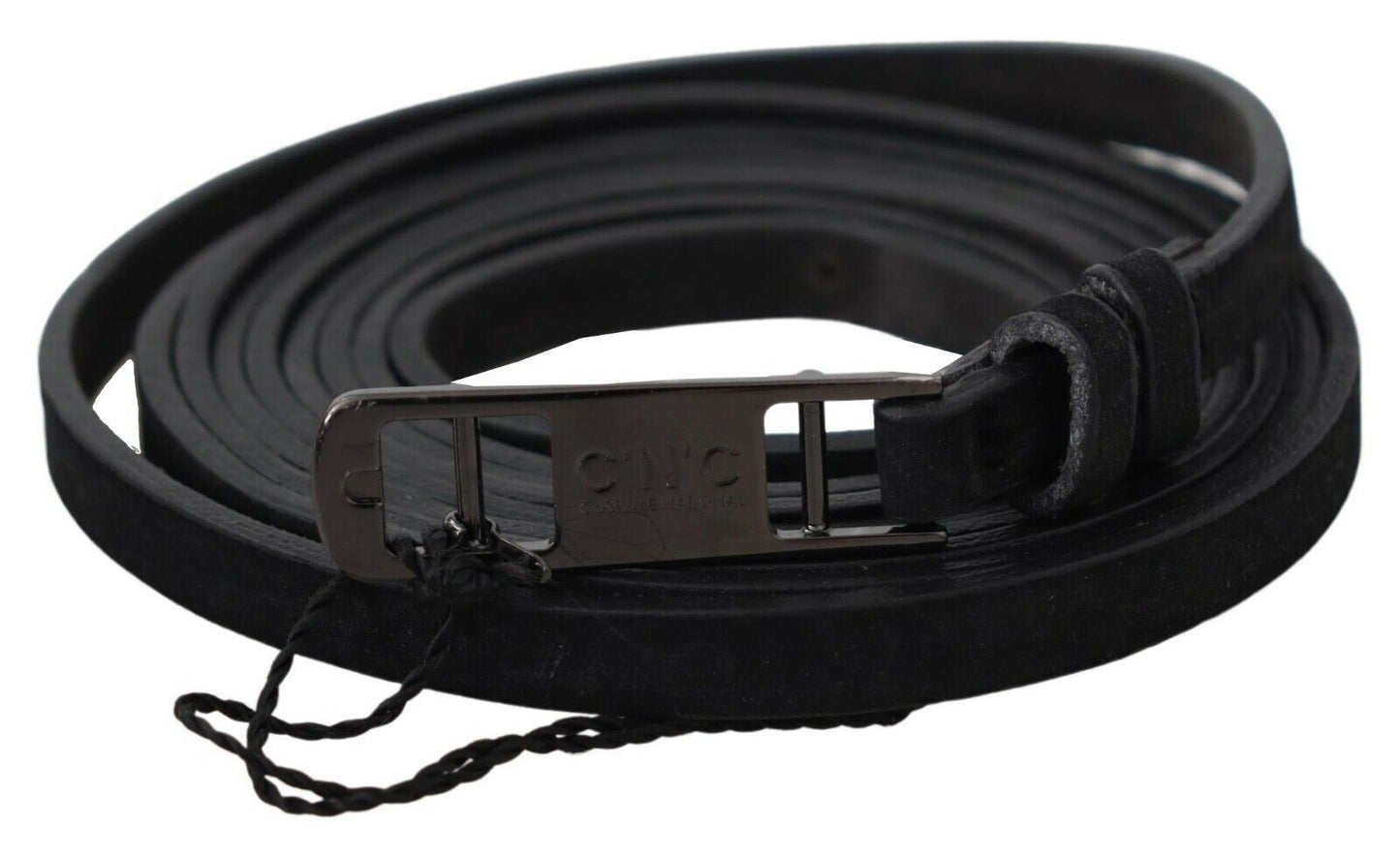 Costume National Elegant Black Leather Adjustable Belt - KALAJ