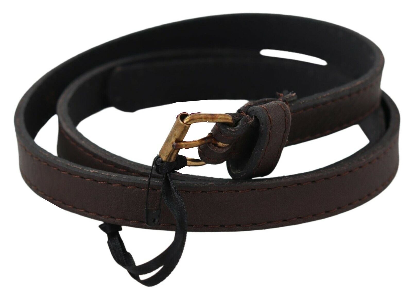 MILA SCHÖN Elegant Brown Leather Fashion Belt with Gold-Tone Buckle - KALAJ