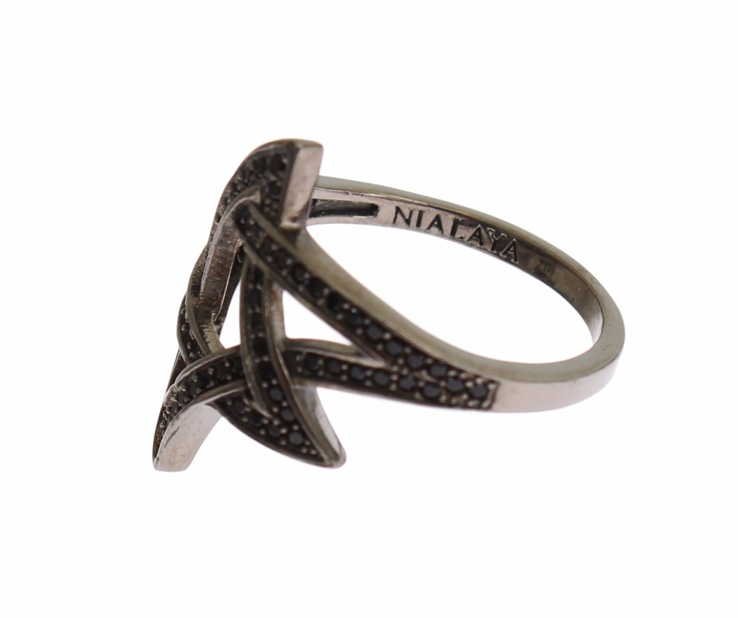 Nialaya Chic Black Rhodium Silver CZ Crystal Ring