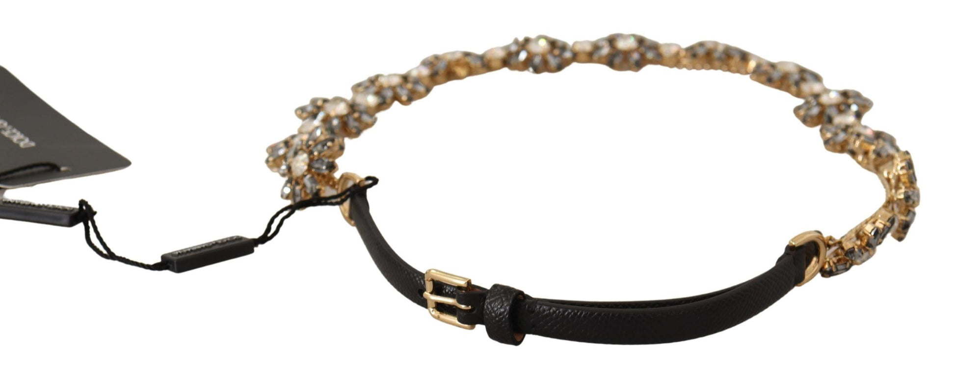 Dolce & Gabbana Elegant Crystal Daisy Chain Leather Belt - KALAJ