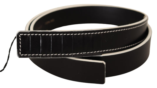 Costume National Chic Black Leather Fashion Belt with White Accents - KALAJ