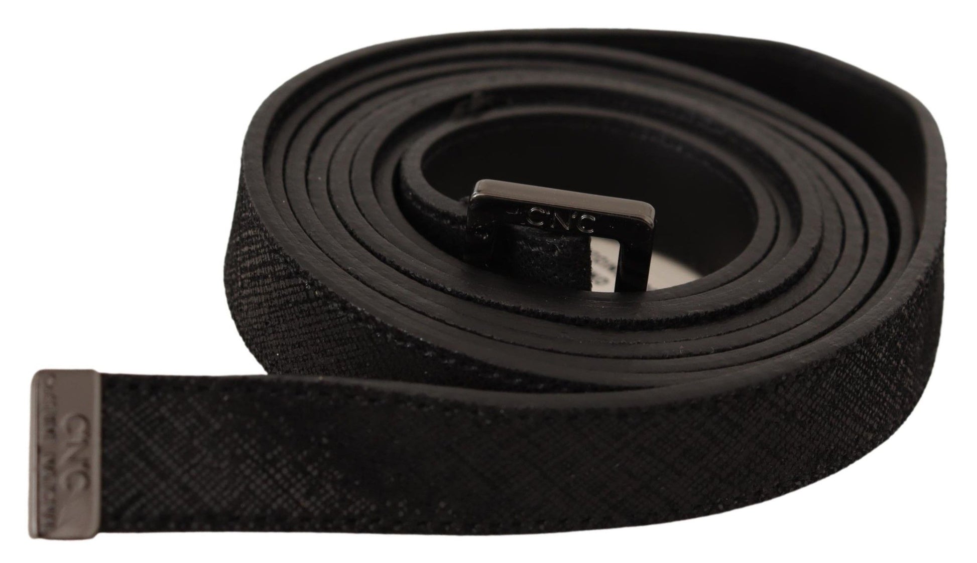 Costume National Chic Black Leather Fashion Belt with Metal Buckle - KALAJ