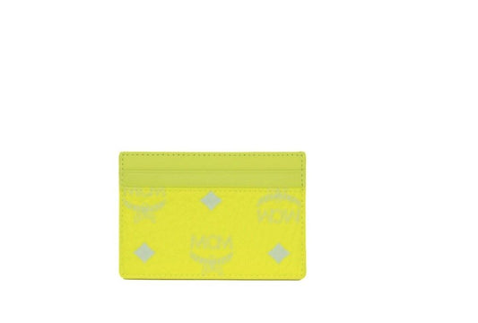 MCM Spectrum Diamond Mini Neon Yellow Visetos Leather Card Case Holder Wallet - KALAJ