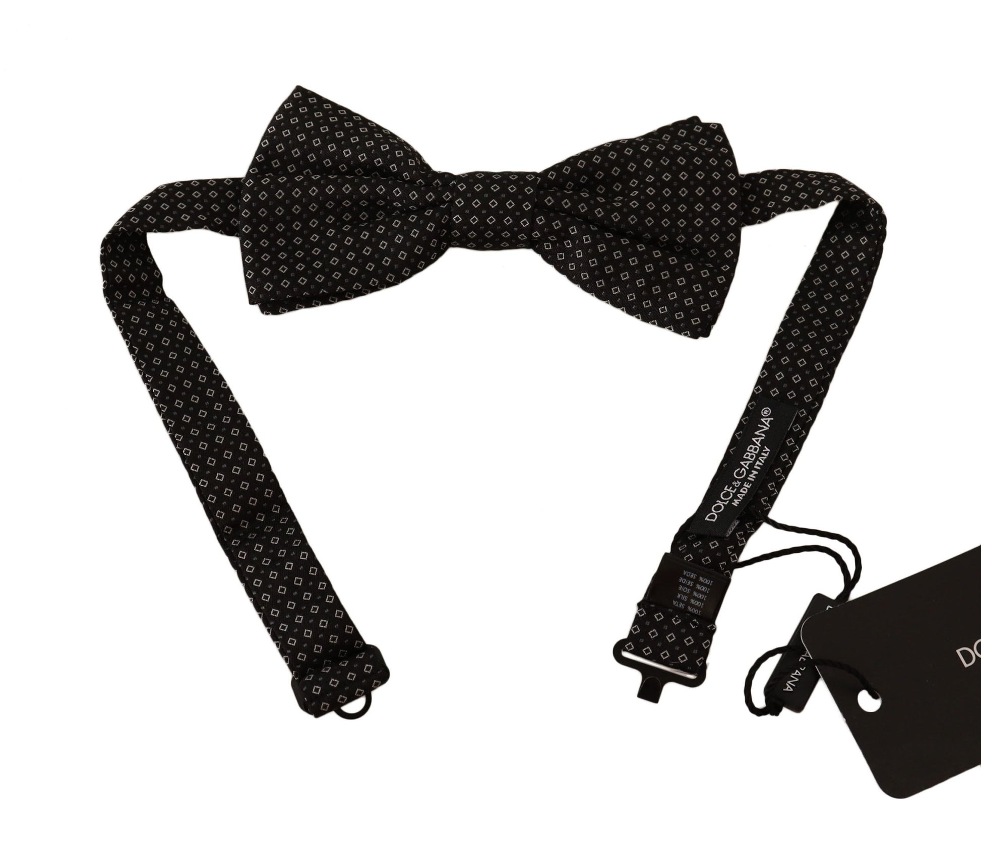 Dolce & Gabbana Elegant Black Patterned Silk Bow Tie - KALAJ