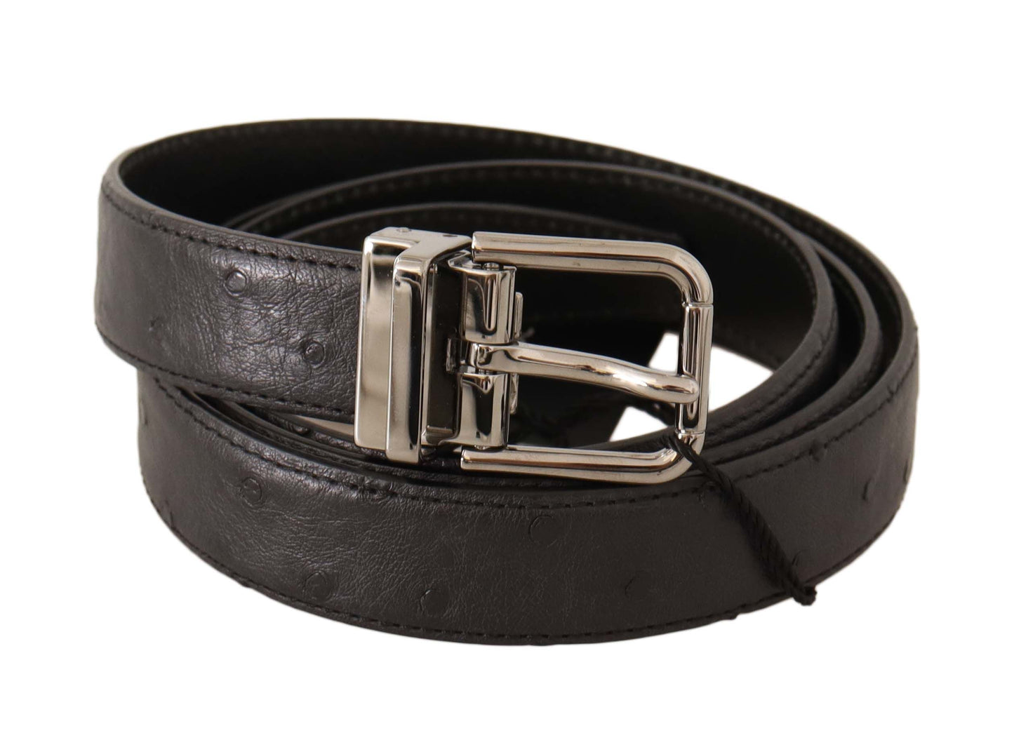 Dolce & Gabbana Elegant Black Leather Belt with Silver Buckle - KALAJ