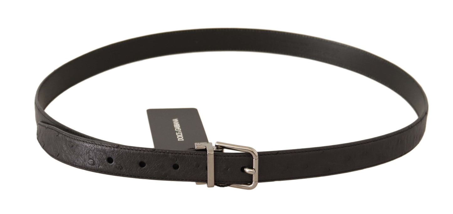 Dolce & Gabbana Elegant Black Leather Belt with Silver Buckle - KALAJ