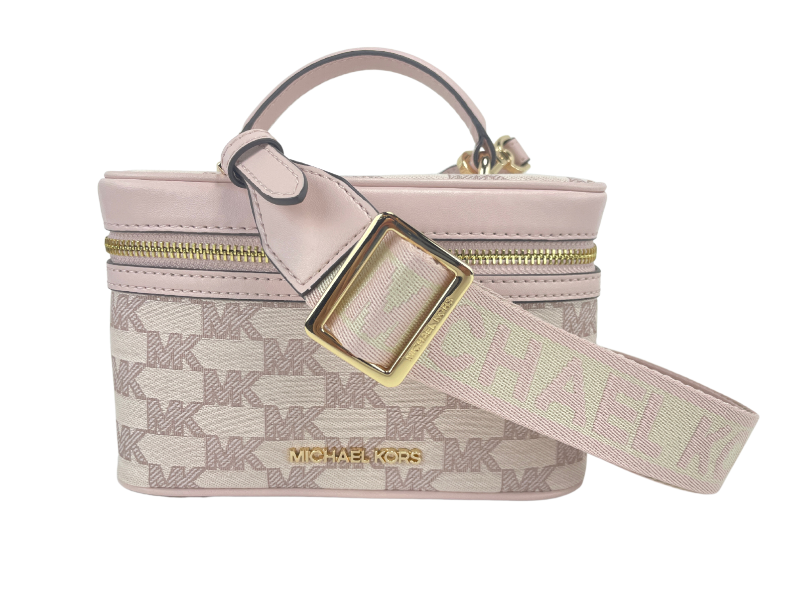 Michael Kors Jet Set Medium Powder Blush Jacquard Canvas Zip Trunk Crossbody Bag - KALAJ