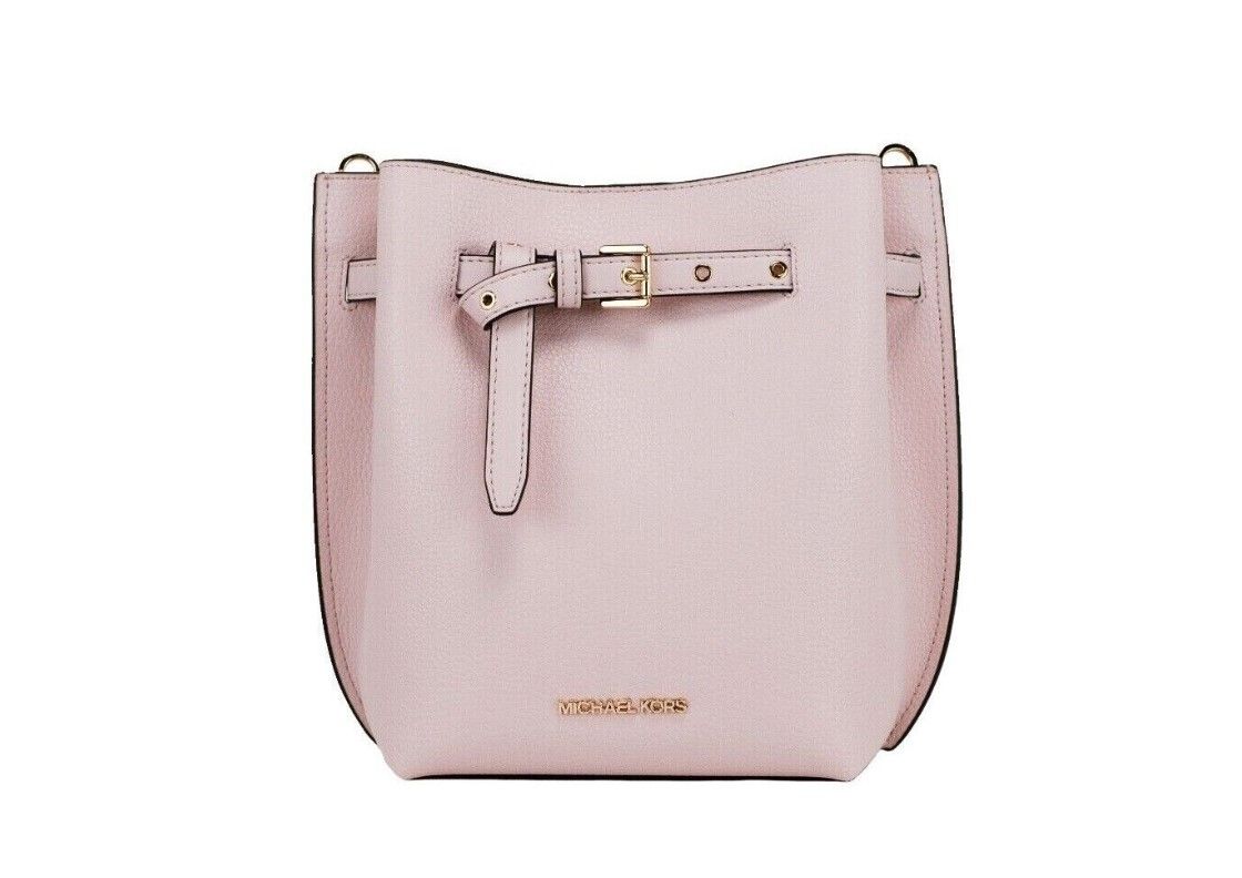 Michael Kors Emilia Small Powder Blush Pebble Leather Bucket Messenger Handbag - KALAJ