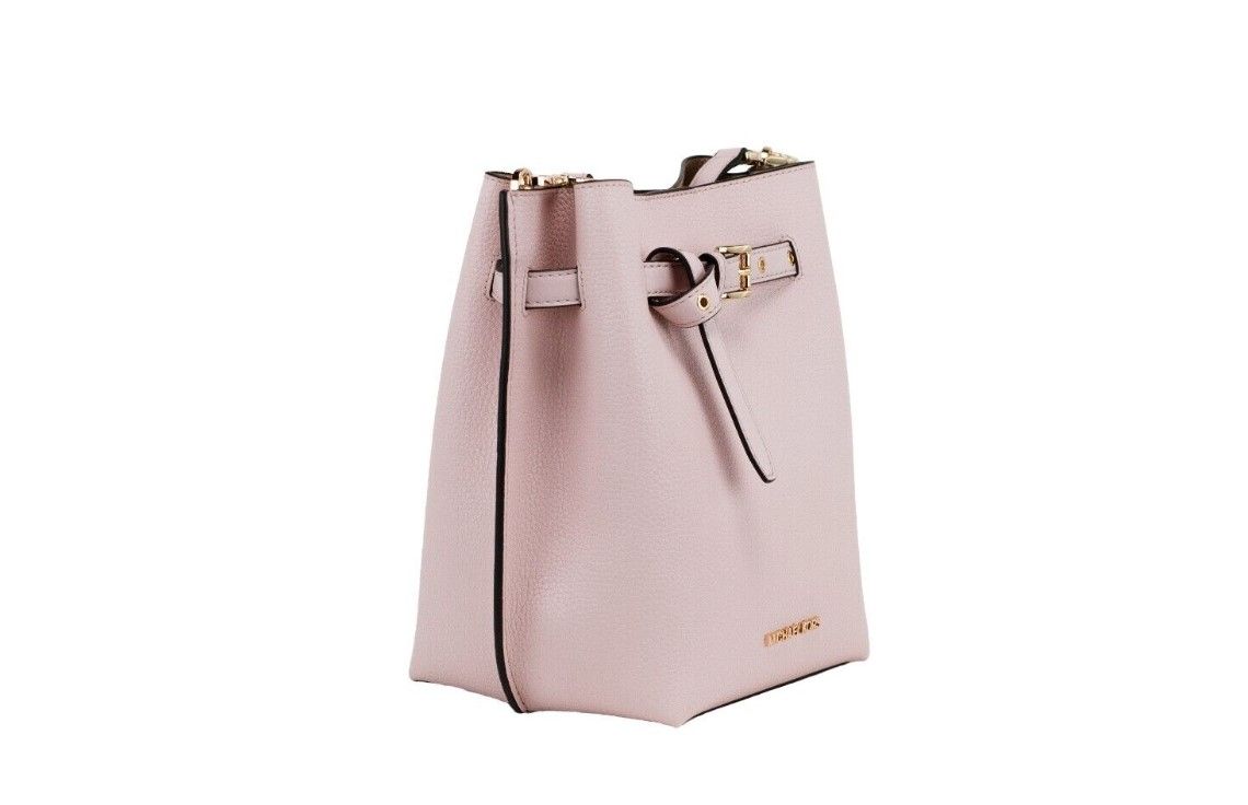 Michael Kors Emilia Small Powder Blush Pebble Leather Bucket Messenger Handbag - KALAJ