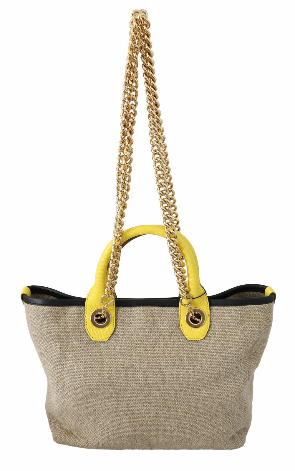 Dolce & Gabbana Beige Linen-Calf Tote with Gold Chain - KALAJ