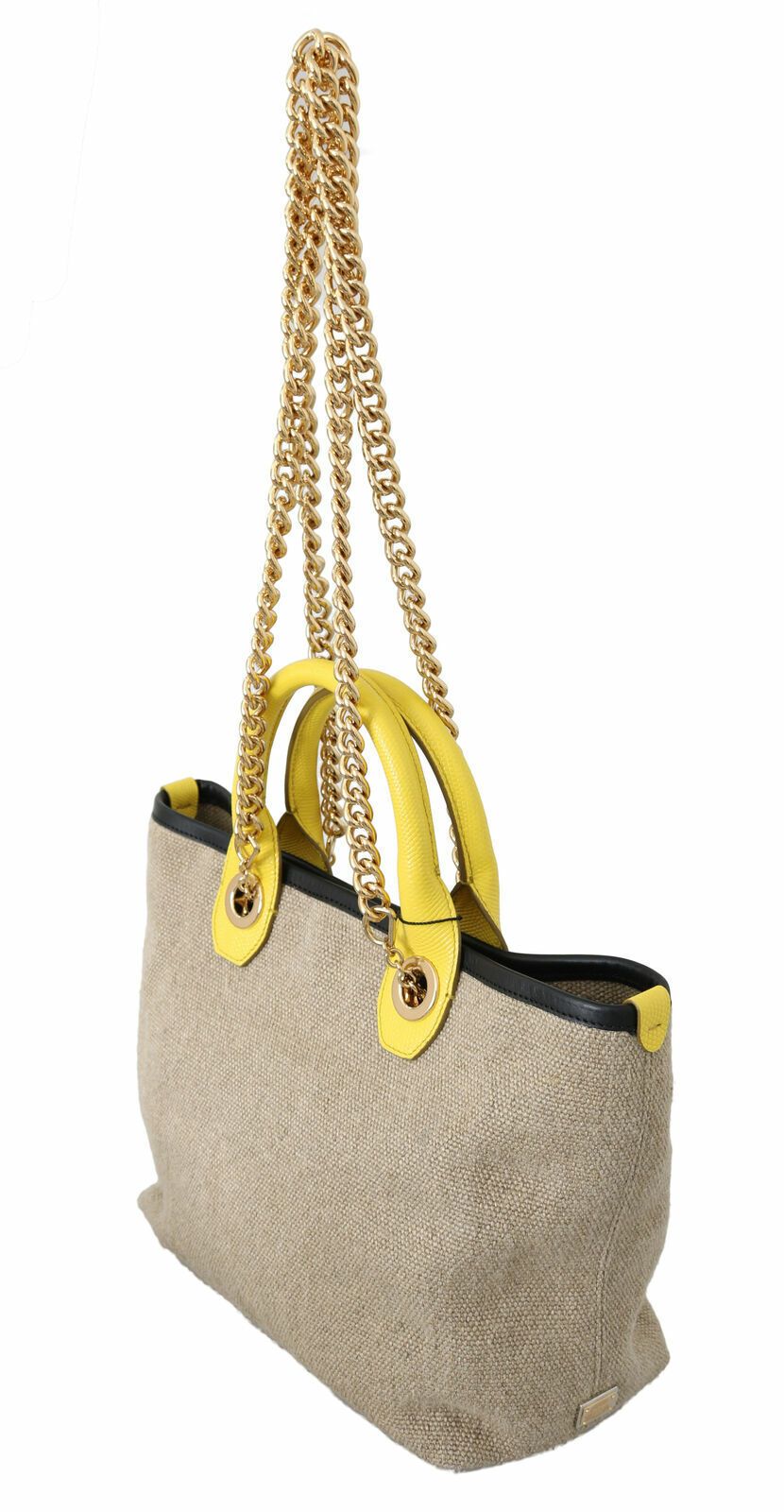 Dolce & Gabbana Beige Linen-Calf Tote with Gold Chain - KALAJ