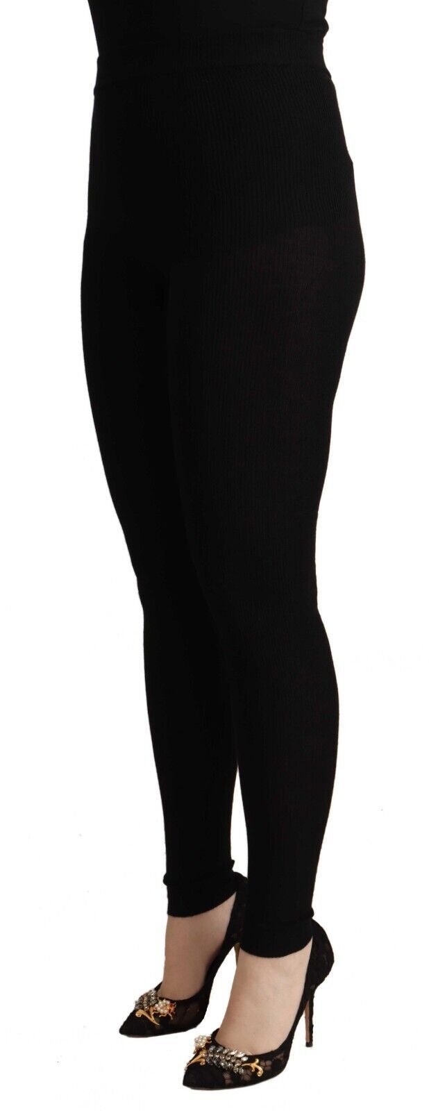 Dolce & Gabbana Black High Waist Cashmere Tights Pants