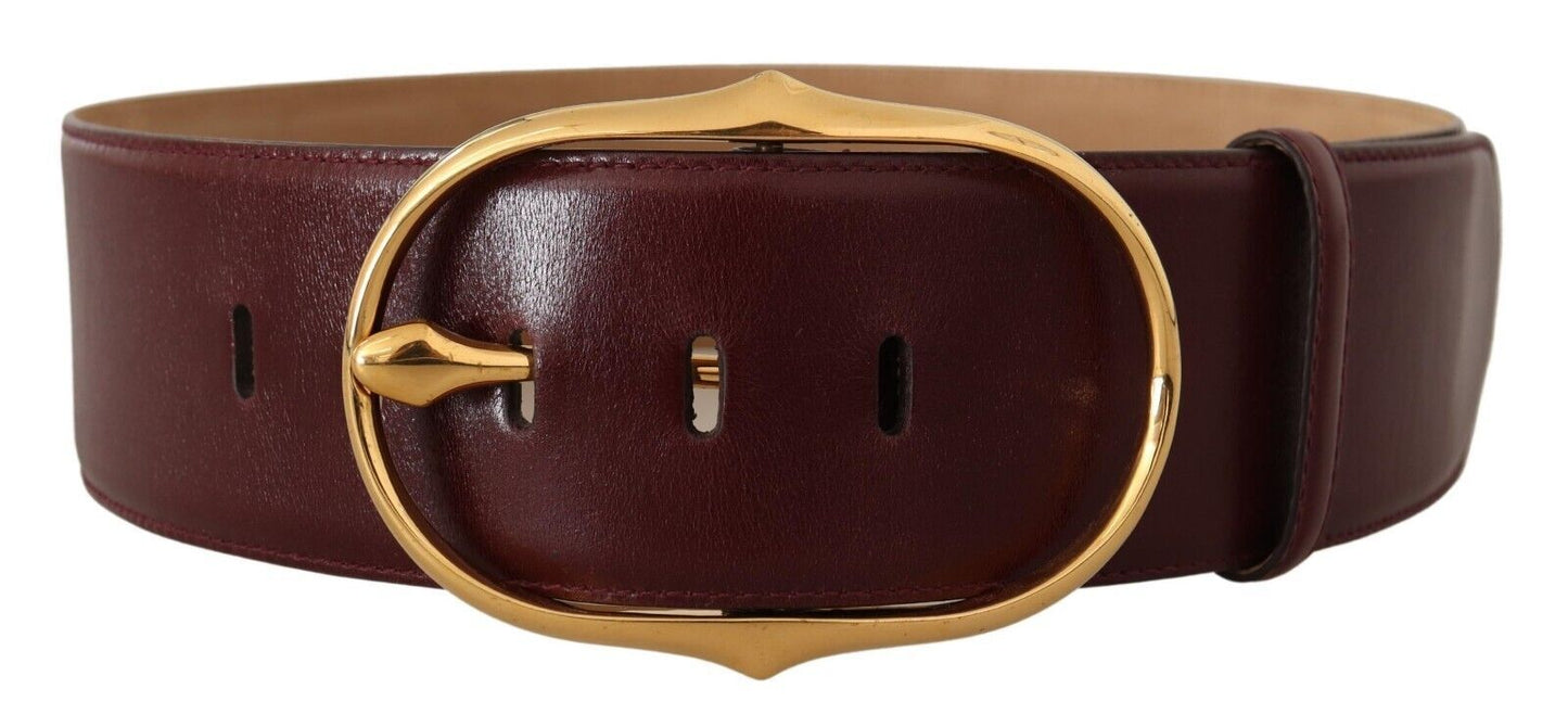 Dolce & Gabbana Elegant Brown Leather Belt with Gold Oval Buckle - KALAJ