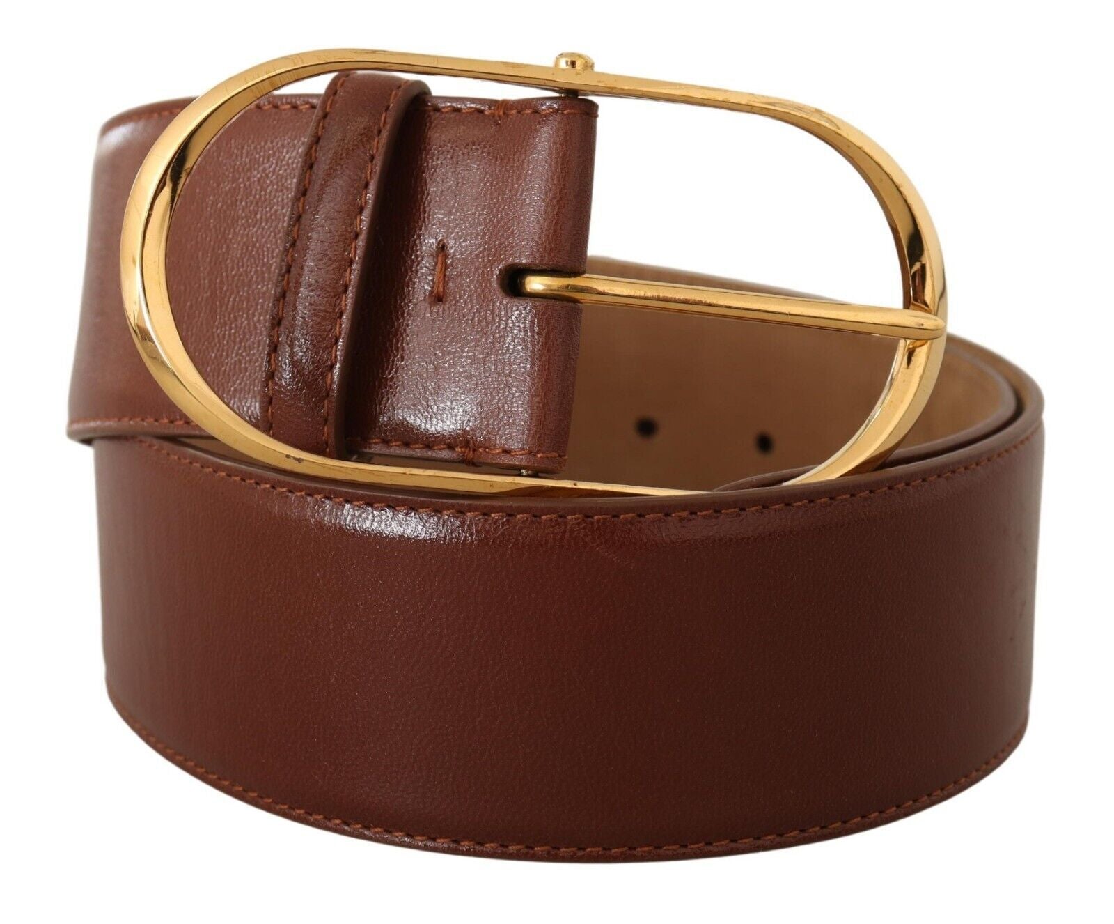 Dolce & Gabbana Elegant Brown Leather Belt with Gold Buckle - KALAJ