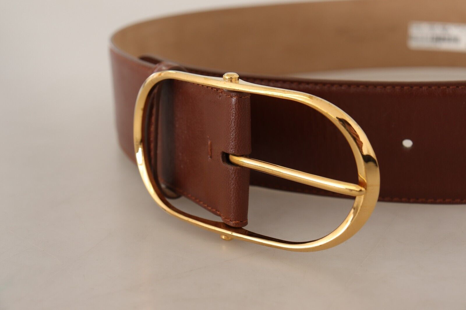 Dolce & Gabbana Elegant Brown Leather Belt with Gold Buckle - KALAJ