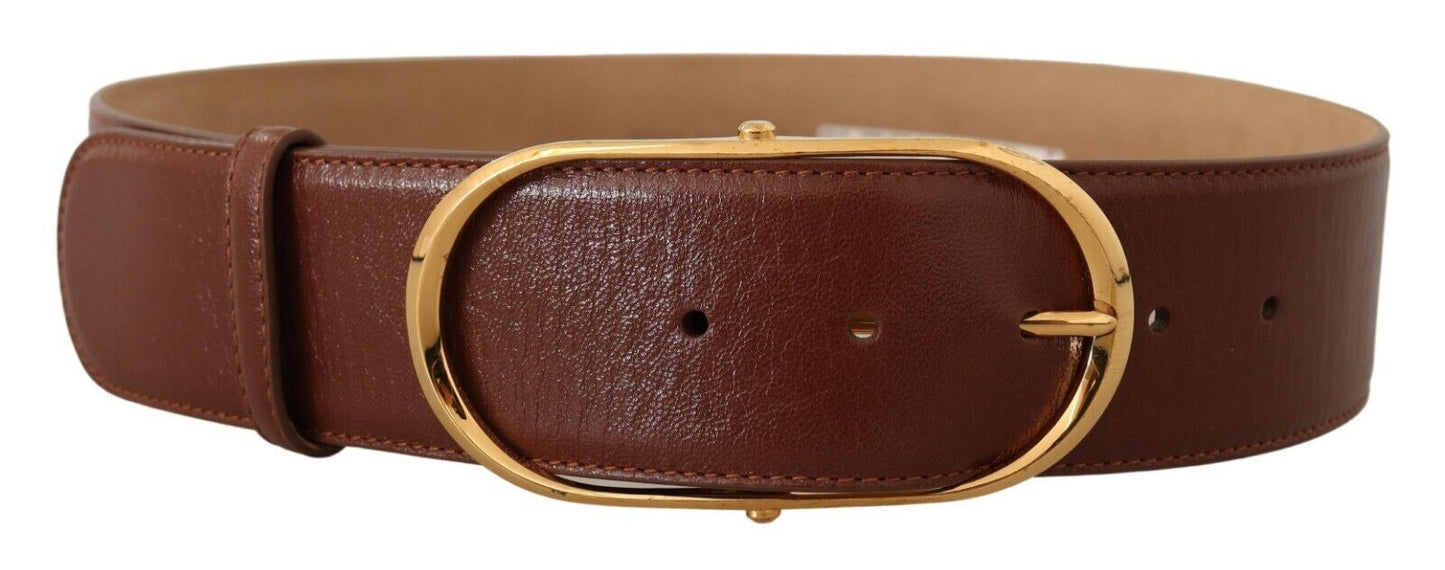 Dolce & Gabbana Elegant Brown Leather Belt with Gold Buckle - KALAJ