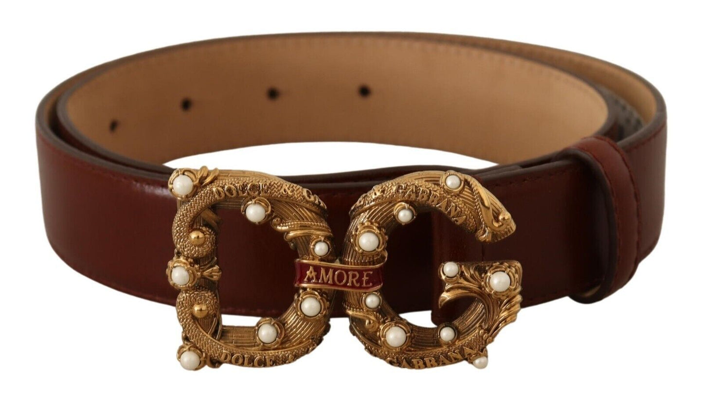 Dolce & Gabbana Elegant Pearl-Embellished Leather Amore Belt - KALAJ