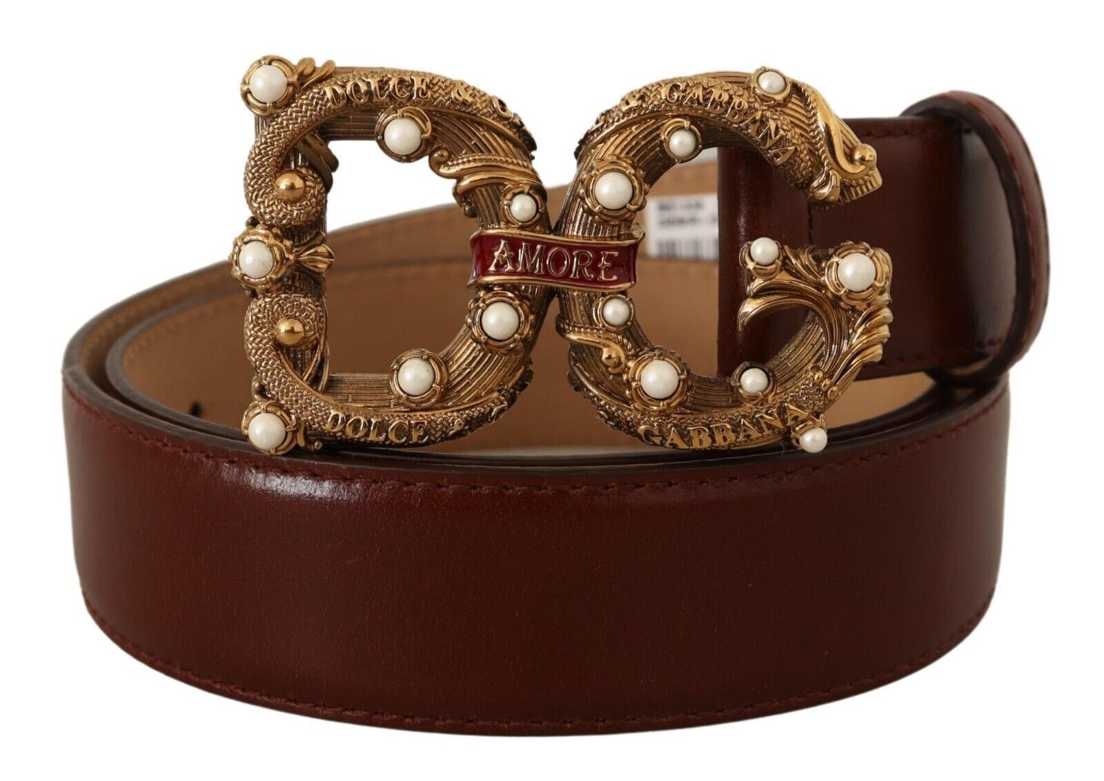 Dolce & Gabbana Elegant Pearl-Embellished Leather Amore Belt - KALAJ