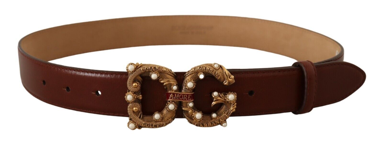 Dolce & Gabbana Elegant Pearl-Embellished Leather Amore Belt - KALAJ