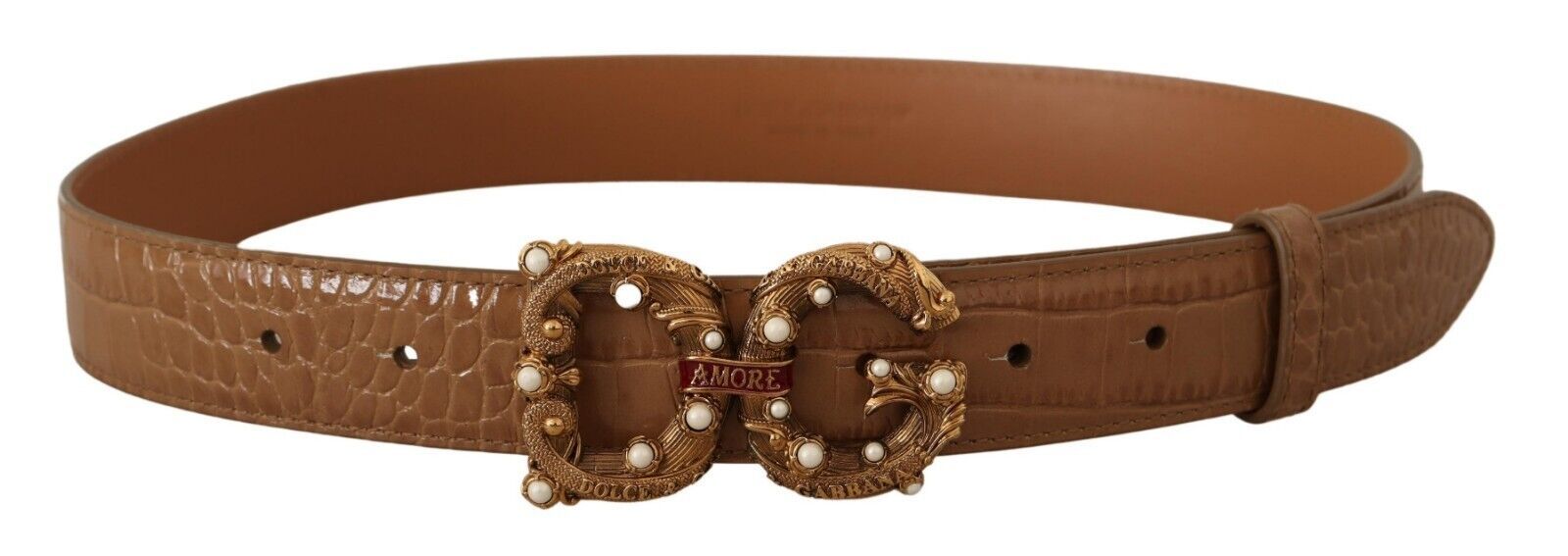 Dolce & Gabbana Elegant Croco Leather Amore Belt with Pearls - KALAJ