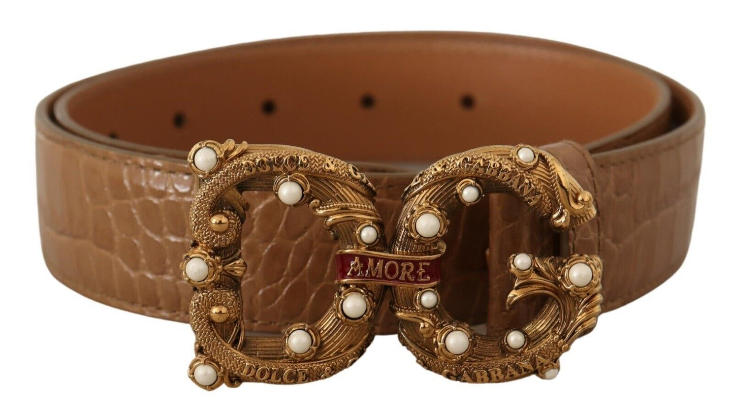 Dolce & Gabbana Elegant Croco Leather Amore Belt with Pearls - KALAJ