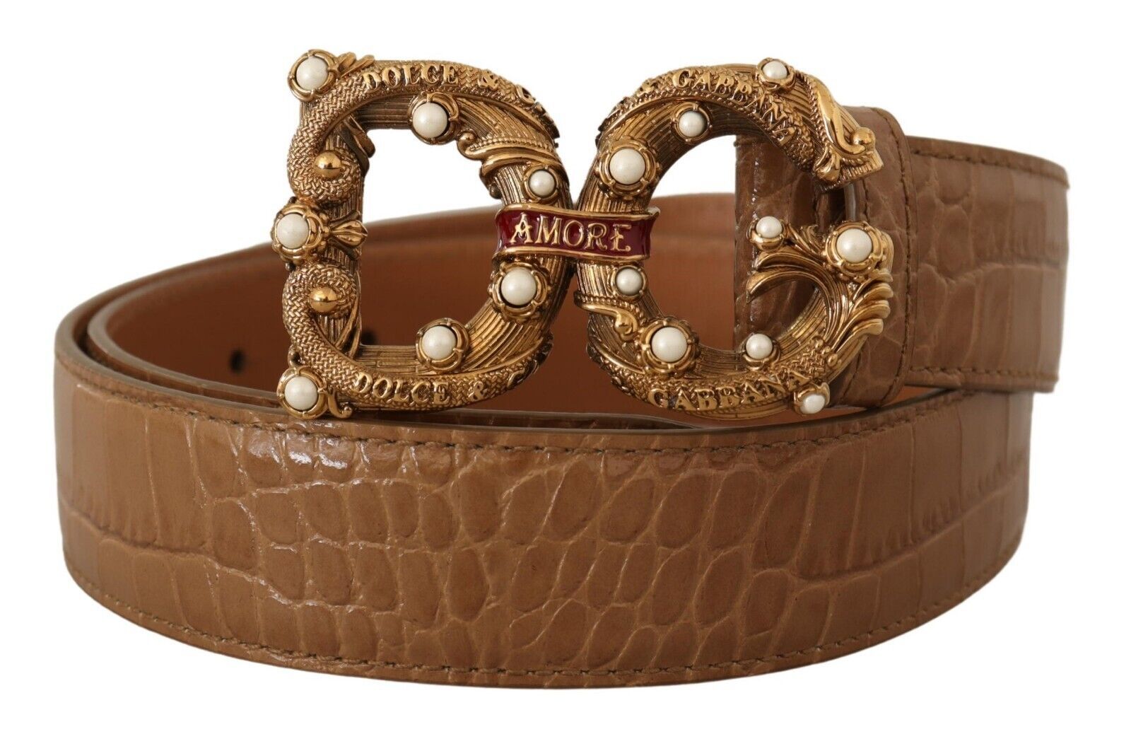 Dolce & Gabbana Elegant Croco Leather Amore Belt with Pearls - KALAJ