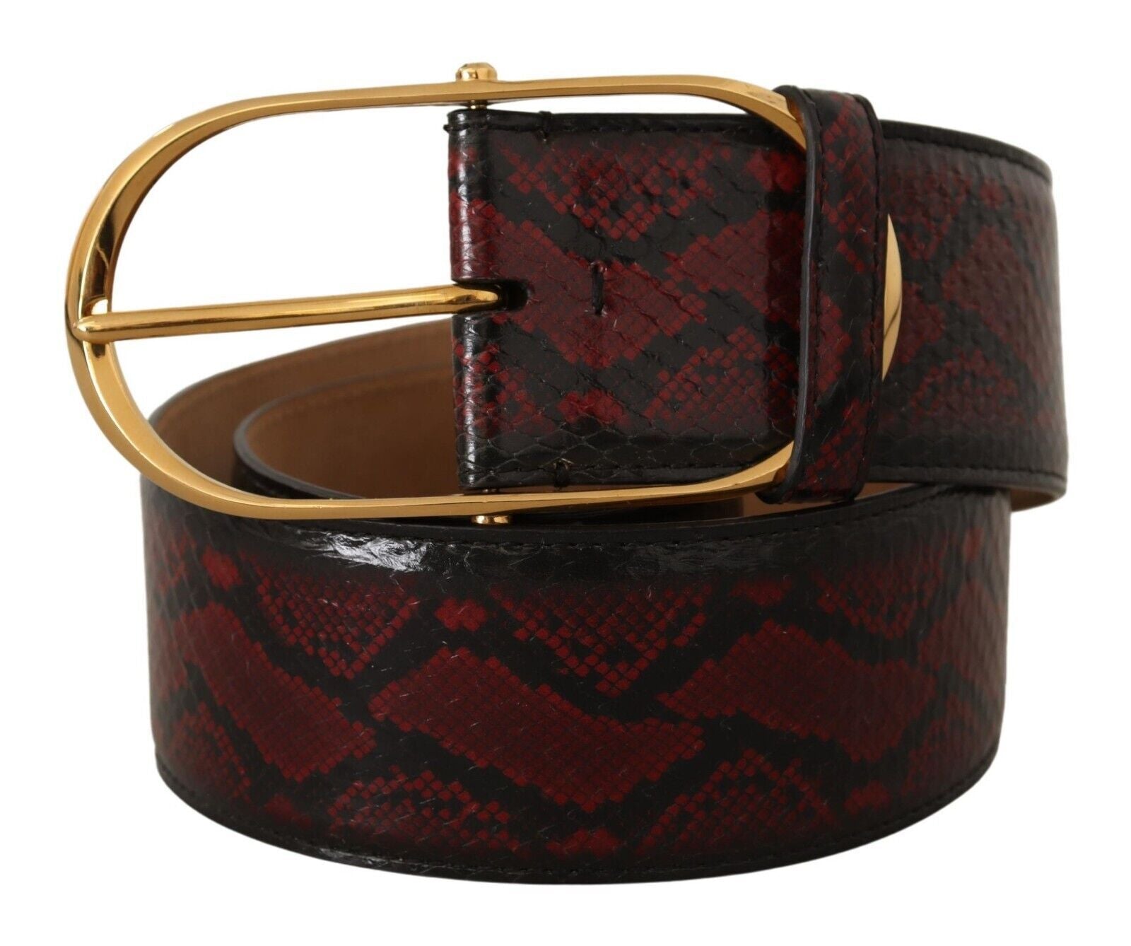 Dolce & Gabbana Elegant Red Python Leather Belt with Gold Buckle - KALAJ