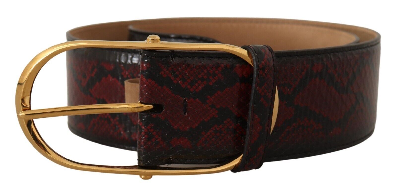 Dolce & Gabbana Elegant Red Python Leather Belt with Gold Buckle - KALAJ