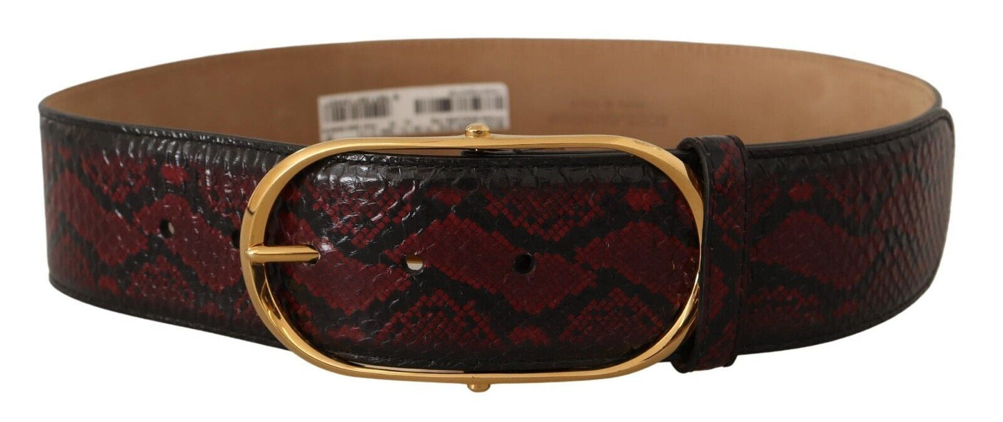 Dolce & Gabbana Elegant Red Python Leather Belt with Gold Buckle - KALAJ